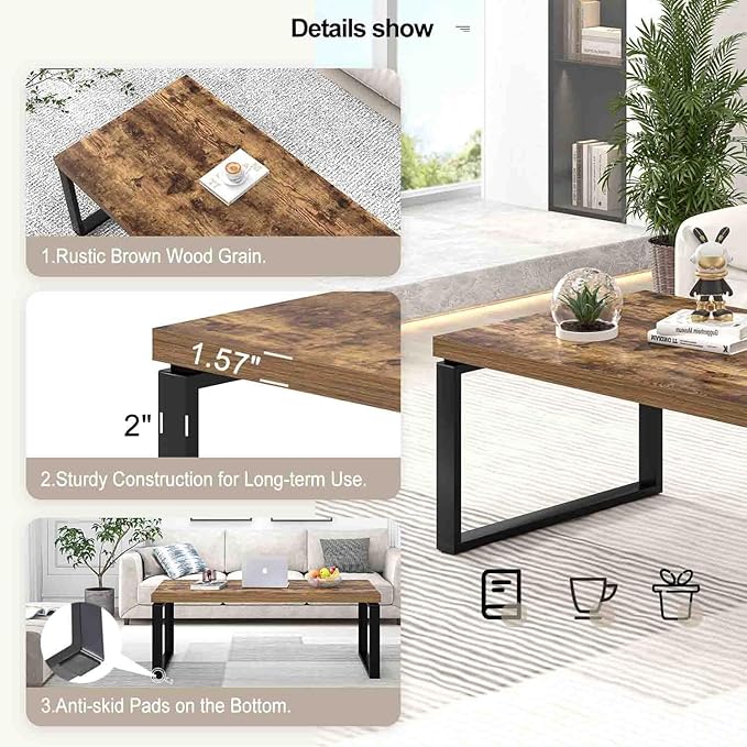 EXCEFUR Modern Coffee Table, Industrial Wood and Metal Center Table - Image 4