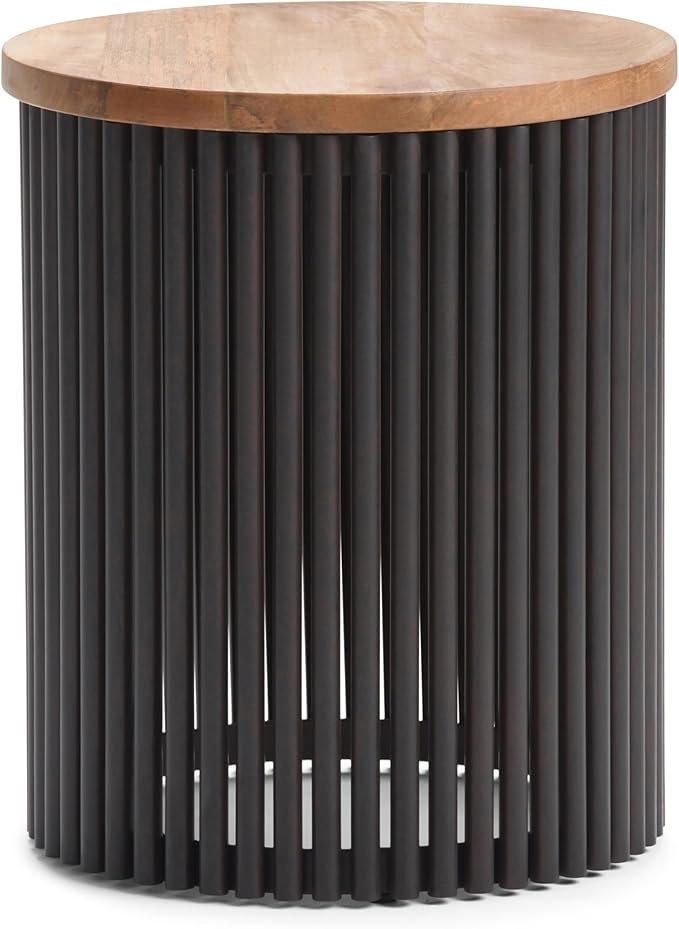 SIMPLIHOME Demy 18-inch Wide Metal and Solid Mango Accent Table in Natural/Black by SimpliHome