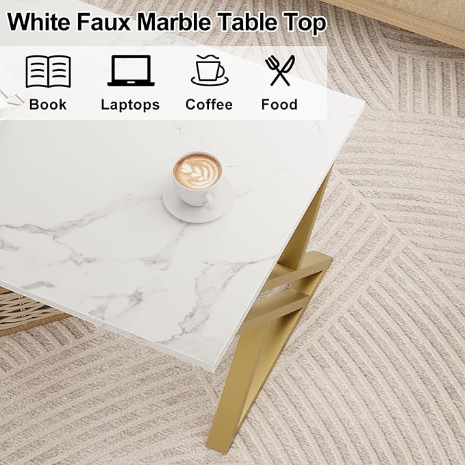 Coffee Table Living Room Table White Center Table, Simple Modern Faux Marble - Image 5