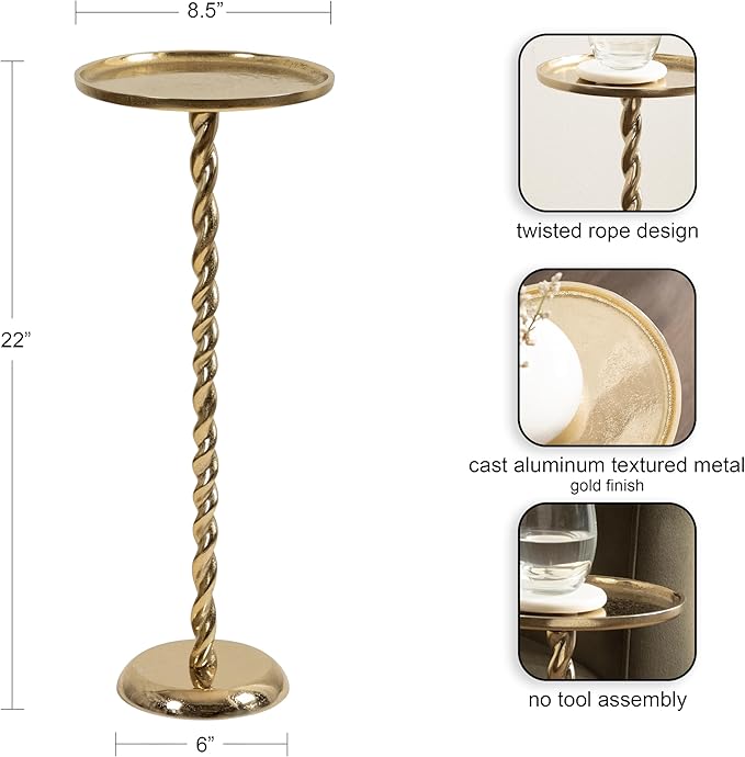 Kate and Laurel Ropa Transitional Round Pedestal Drink Table, Decorative Cast - Image 3