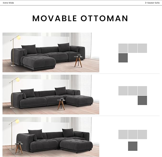 COLAMY 144" Modular Sectional Chenille Couch - Image 5