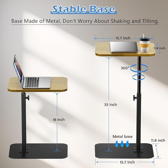 Side Table Sofa Tray for Couch Heavy Metal Base Swivel/Adjustable Height - Image 3