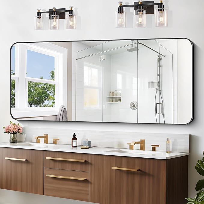 Large Bathroom Mirror, 72x30 inch Black Rectangle Mirror, Metal Frame by WelcometoCIVENO