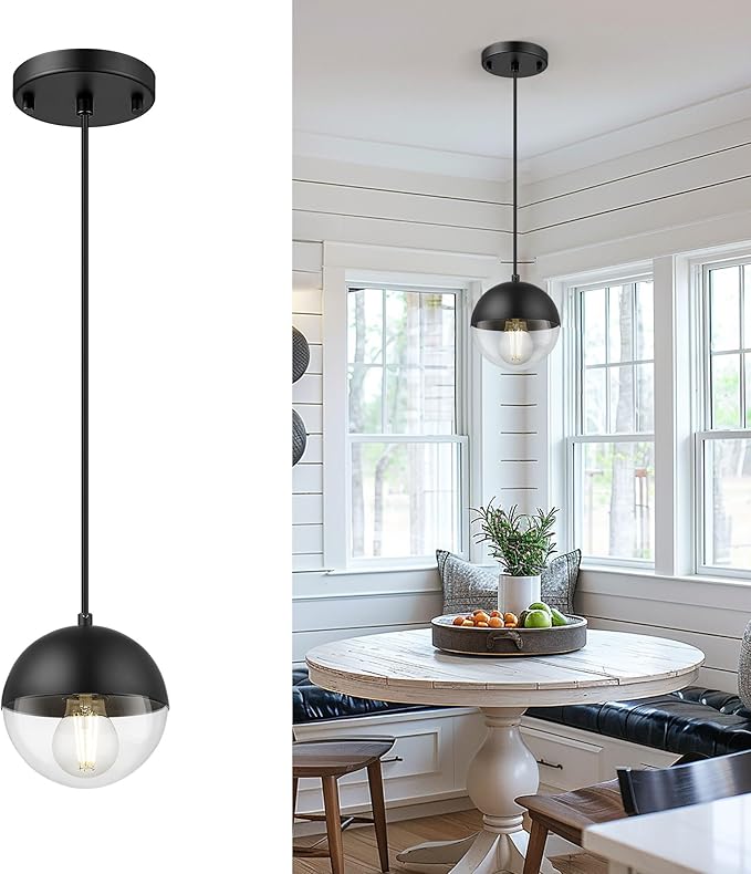 LMS 6-inch Modern Pendant Light, Matte Black Kitchen Pendant Light by LMS