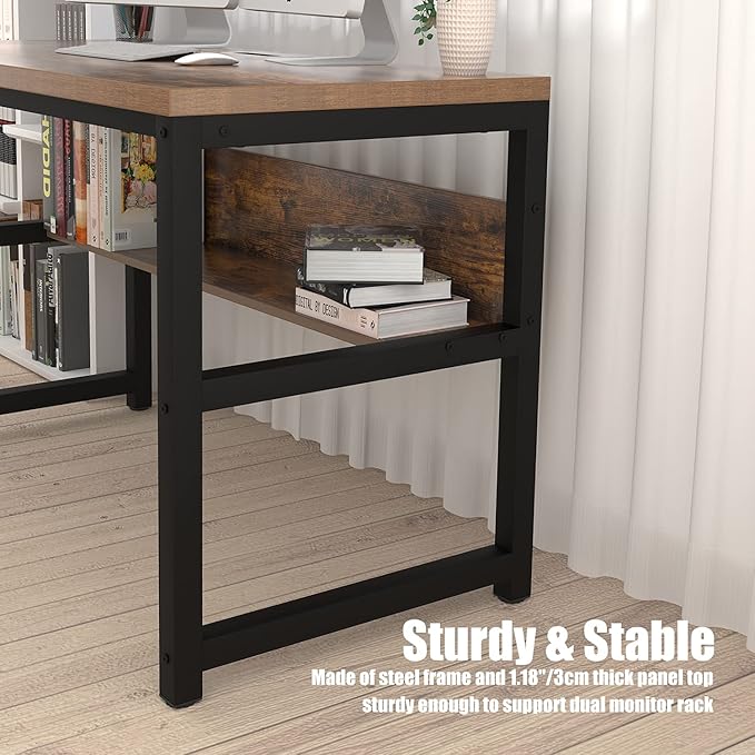 TOPSKY Computer Desk with Bookshelf/Metal Hole Cable Cover 1.18" Thick Desk - Image 9