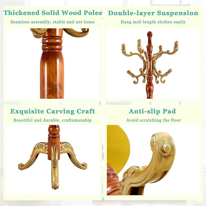 Solid Wood Coat Rack Freestanding, Coat Hanger Stand - Image 5