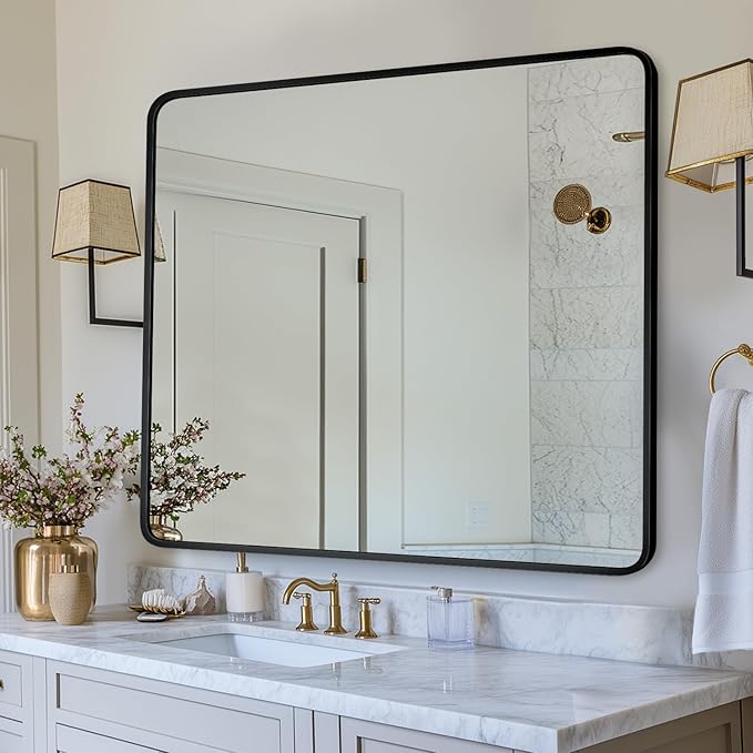Bathroom Mirror, Rectangular Aluminum Alloy Frame Contemporary Hanging Mirror - Image 3