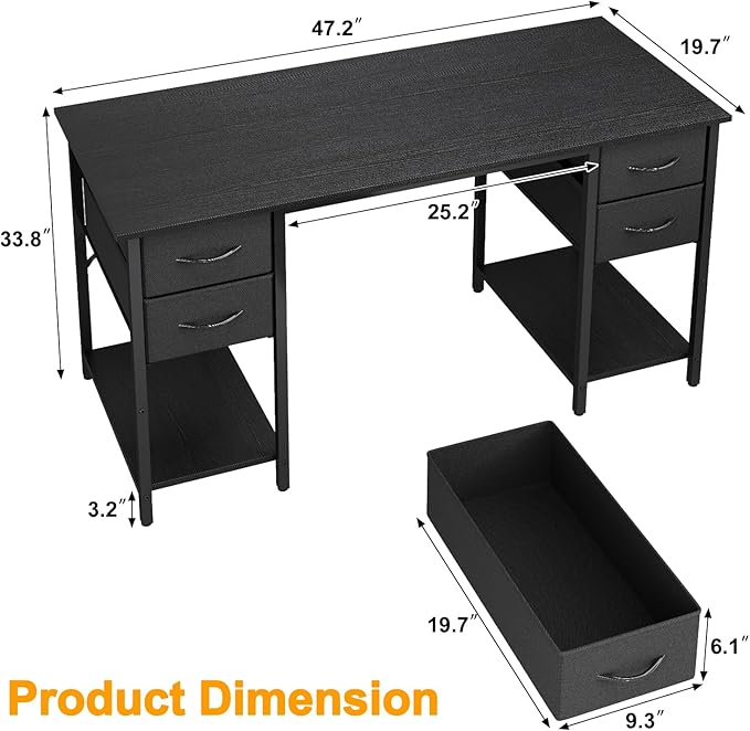 Computer Desk with 4 Drawers, 47 Inch Office Desk with Storage, Gaming Desk - Image 3