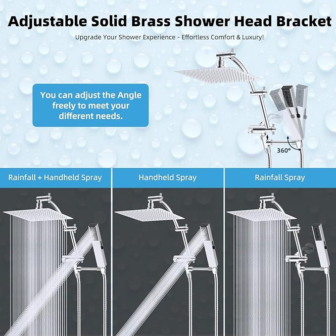 Hibbent All Metal 8'' Rainfall Shower Head, Square Shower Head Combo, High - Image 6