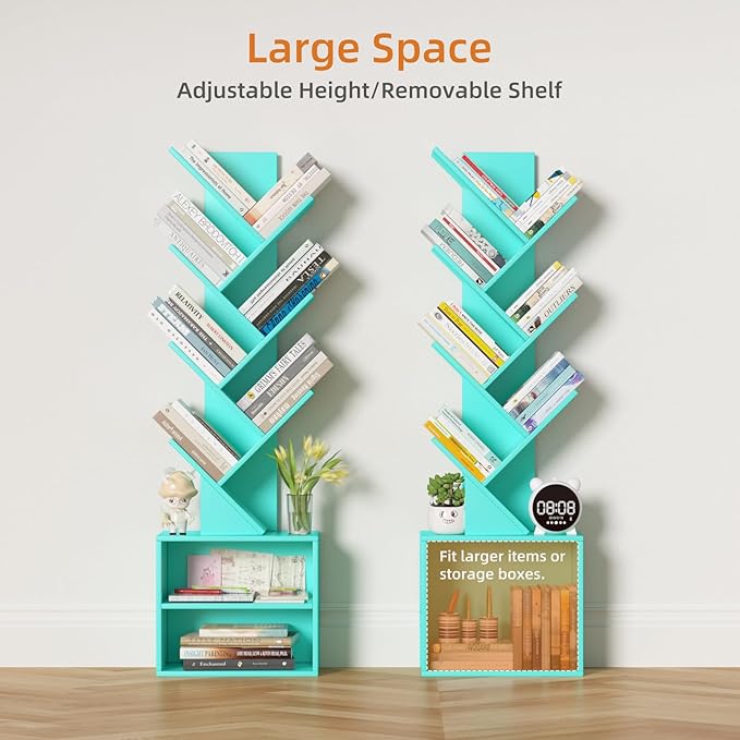 10 Tier Tree Bookshelf, Floor Standing Wood Tall Bookcase - Image 6