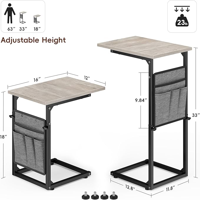 Vagusicc C Shaped End Table, Adjustable Height Small Couch Side Table, Laptop - Image 2