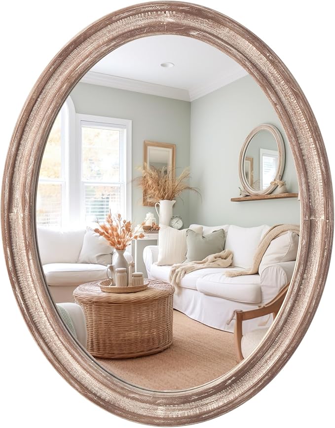 sawsile 24x30'' Rustic Oval Wood Mirror, Decorative Farmhouse Oval Mirrors by sawsile