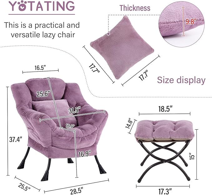 Lazy Chair with Ottoman, Comfy Reading Lounge Chair with Footstool & Throw - Image 3
