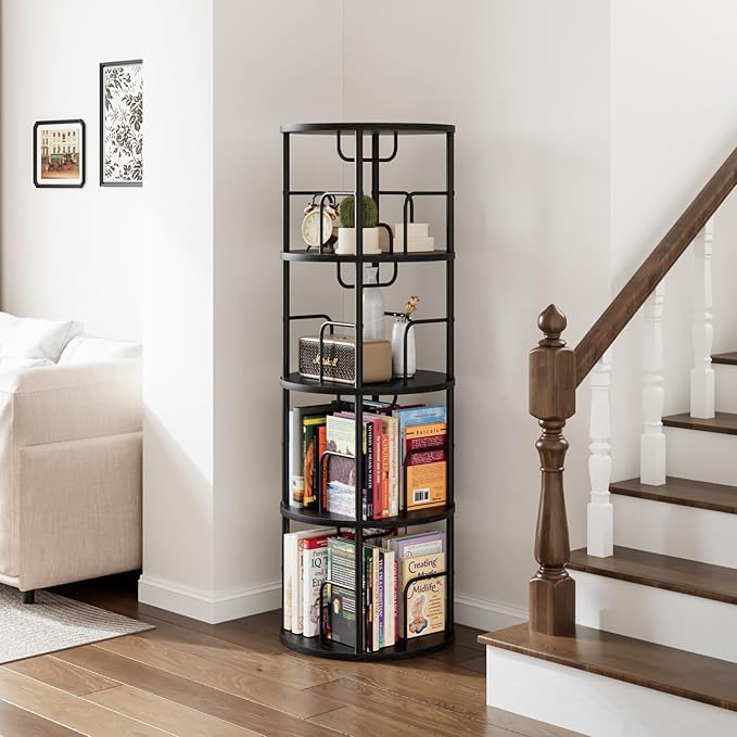 4 Tier Rotating Bookshelf, 360 Display Spinning Corner Bookshelf, Space-Saving - Image 7