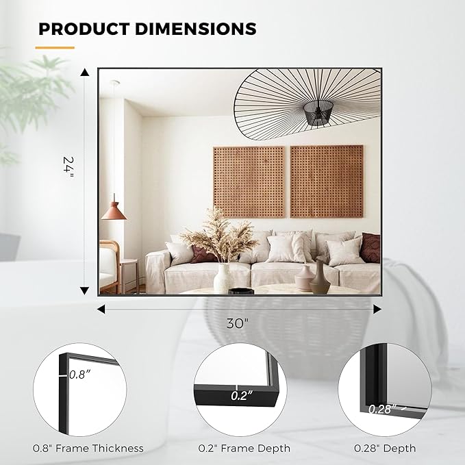 24x30 Inch Black Bathroom Mirror - Image 9