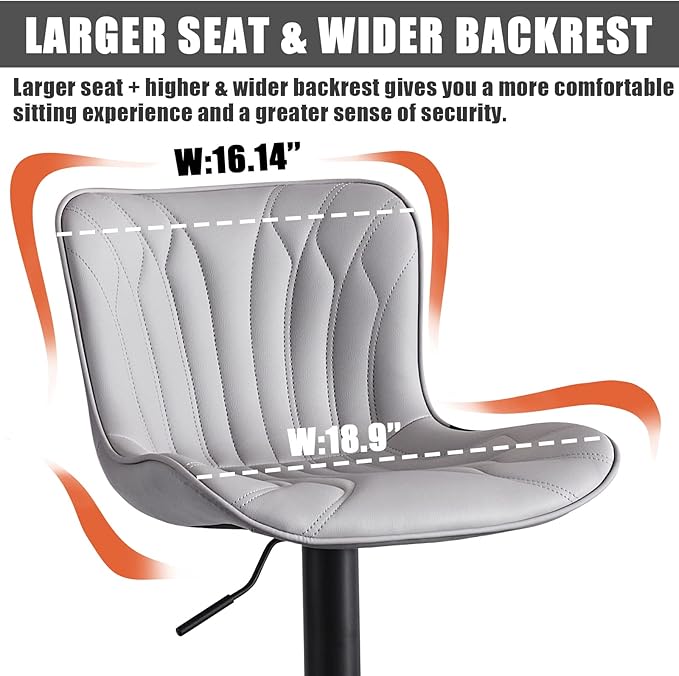 YOUNIKE Grey Bar Stools Set of 2 Modern Kitchen Counter Height Bar Chairs - Image 7