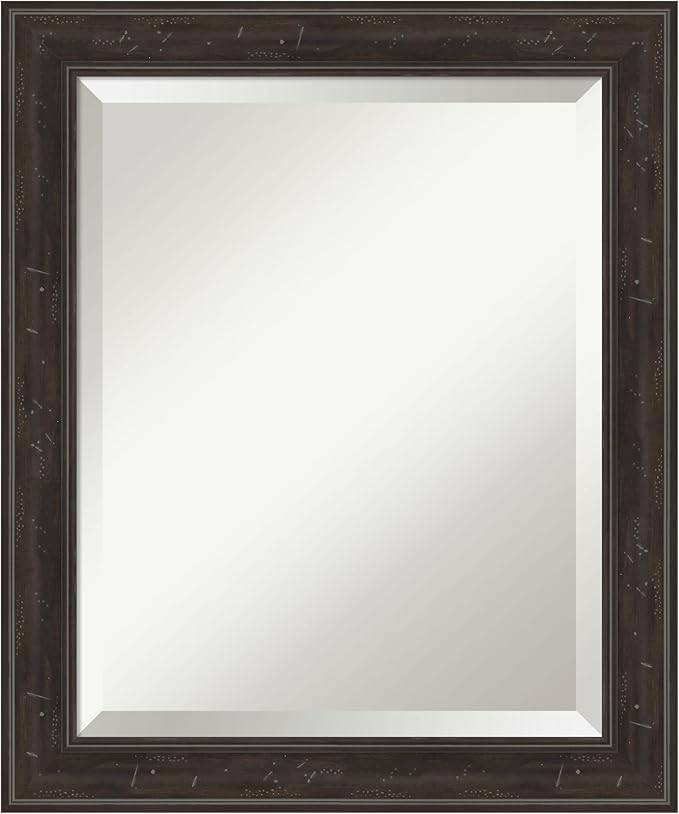 Amanti Art Brown Wall Mirror 24x20 Shipwreck Greywash Narrow Rectangle Bathroom by AmantiArt