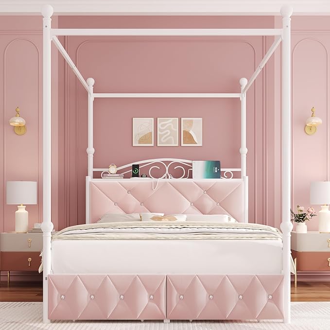 Full Upholstered Canopy Bed Frame - Image 3