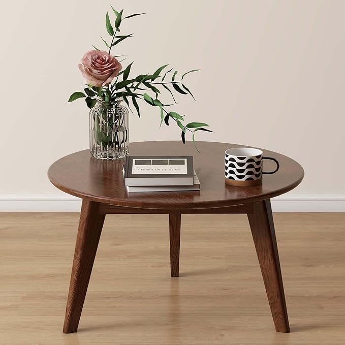 100% Solid Oak Wood Mini Coffee Table, Round Living Room Table Side Table - Image 7