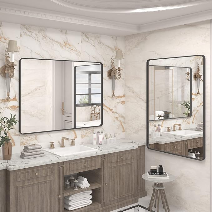 40x32 Black Bathroom Mirror, Matte Framed Bathroom Vanity Mirror - Image 5