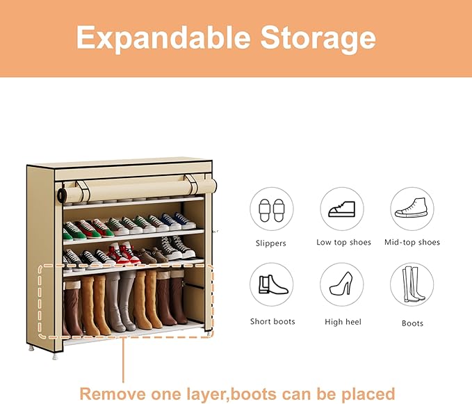 Calmootey 5 Tier Shoe Rack Organizer to Hold 25 Pairs, Portable Shoe Shelf - Image 7