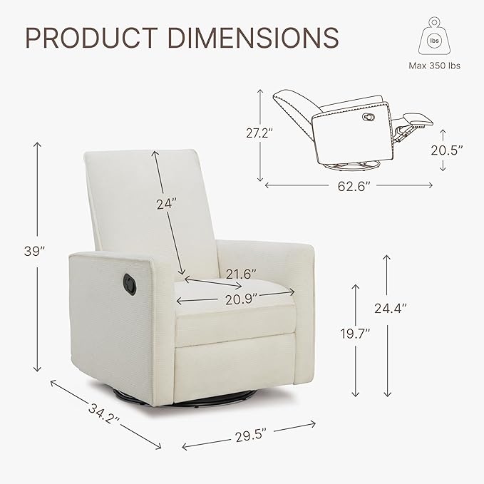 Upholstered Recliner Swivel Glider Nursery Chair Reclining Performance Fabric - Image 3
