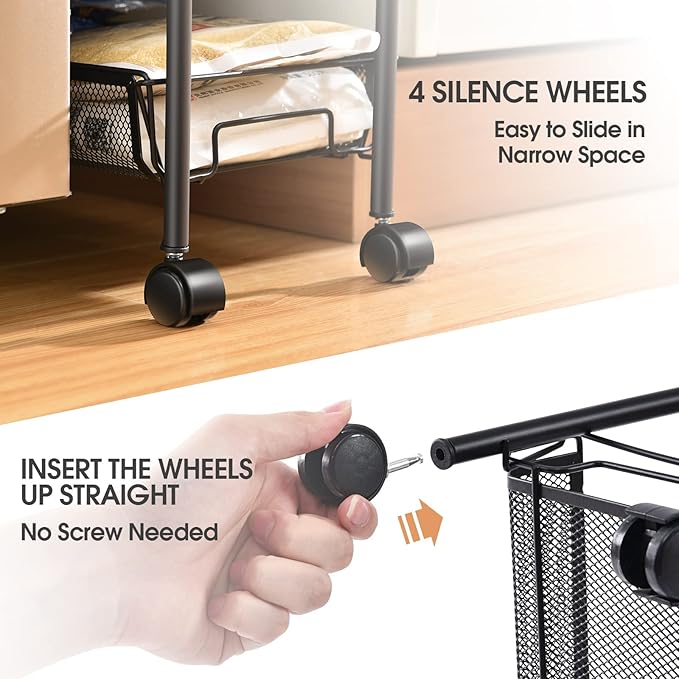 KINGRACK 4-Tier Slim Rolling Cart, Metal Utility Cart, Slide Out Storage Cart - Image 5