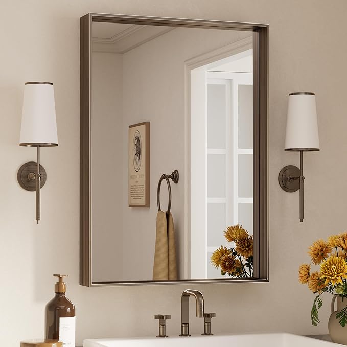 Keonjinn 22 x 30 in Brushed Bronze Framed Mirror by Keonjinn