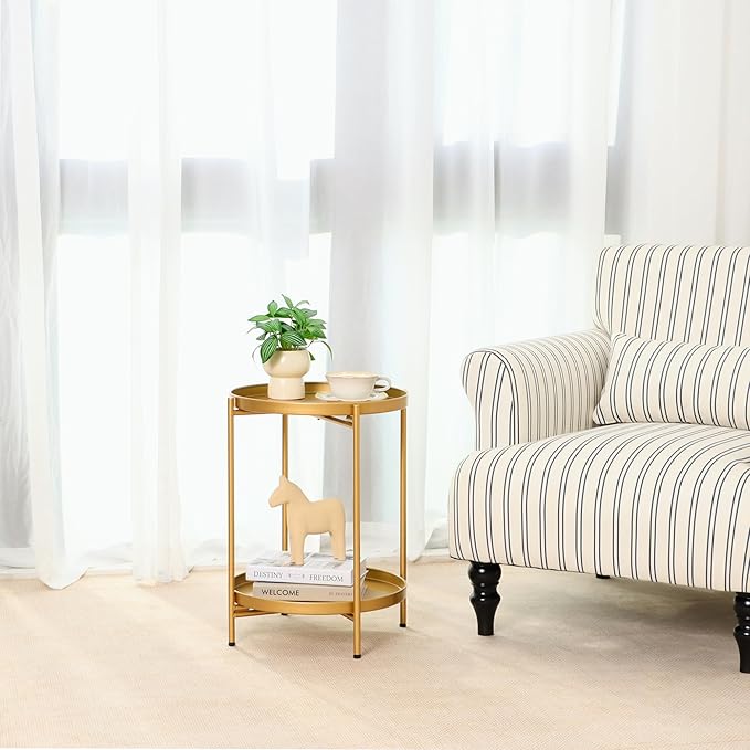 2-Tier Round End Side Table, Small Metal Side Table - Image 4