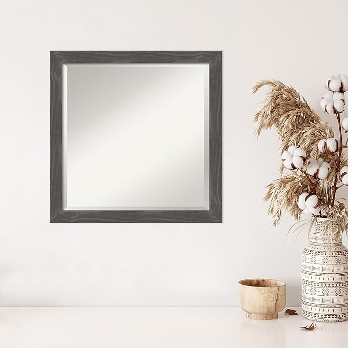 Amanti Art Grey Wall Mirror 23x23 Woodridge Rustic Grey Square Bathroom Mirror - Image 5