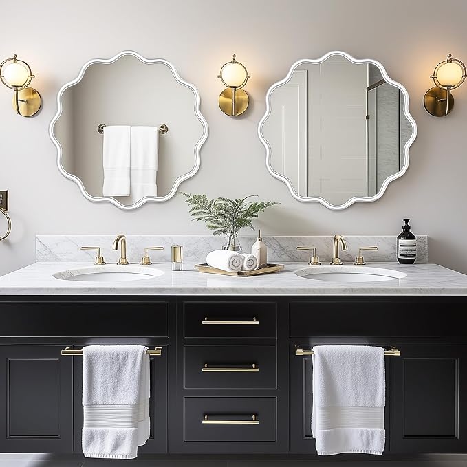 PROHOMEWARE White Round Mirror 24 Inch Wavy Bathroom Vanity Mirror White Frame - Image 2