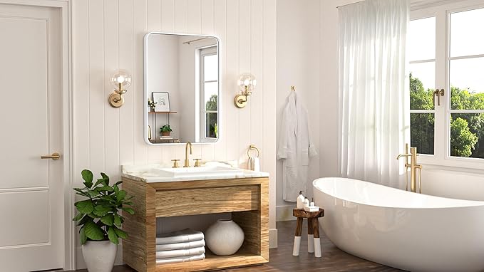 Keonjinn White Framed Mirrors for Bathroom 20 x 30 Inch Rounded Rectangle - Image 9