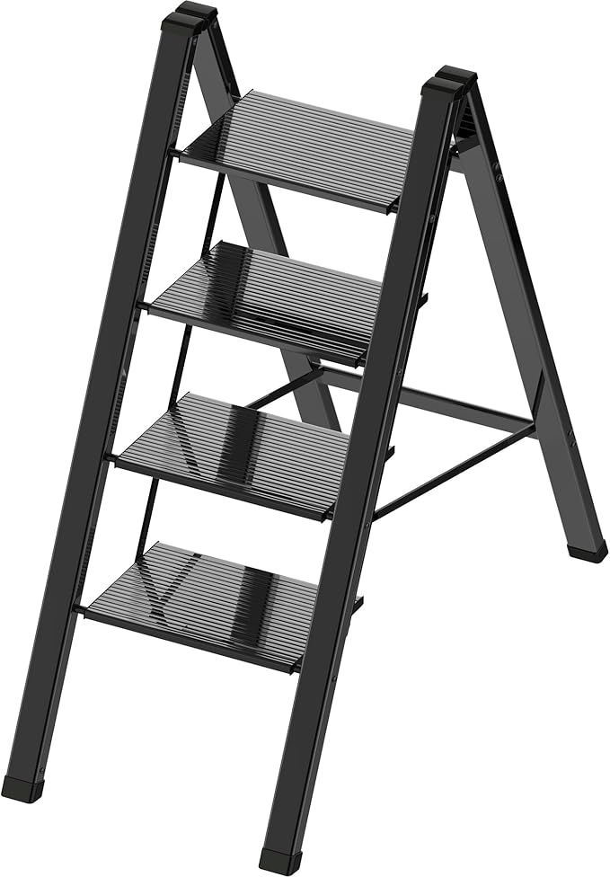 Lightweight Folding Step Ladder Household, Aluminum 4 Step Ladder Foldable by Takingstepsup