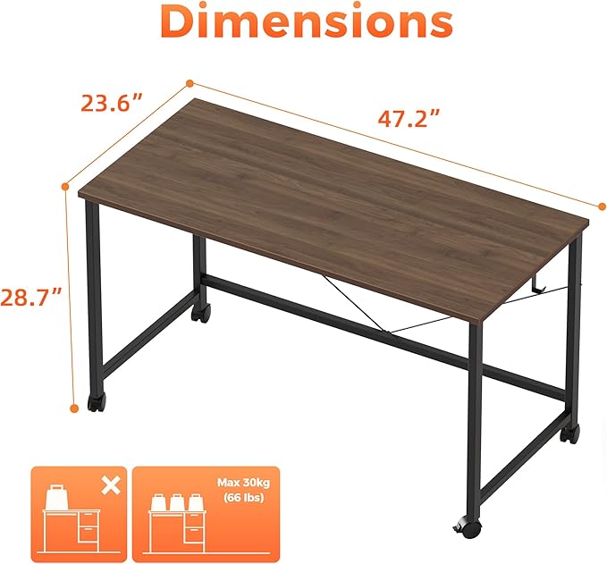 Rolling Computer Desk with Wheels, Gaming Desk - Image 2