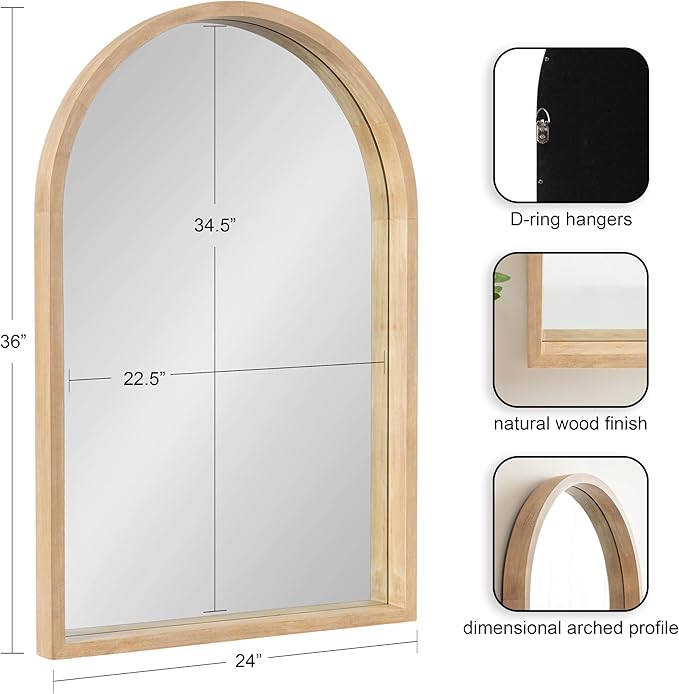 Kate and Laurel Hutton Modern Wood Arched Mirror; 24 x 36; Natural Wood; - Image 2