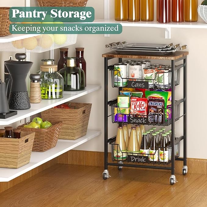 4-Tier Vegetable Fruit Basket Kitchen Storage Rolling Cart on Wheels - Image 3