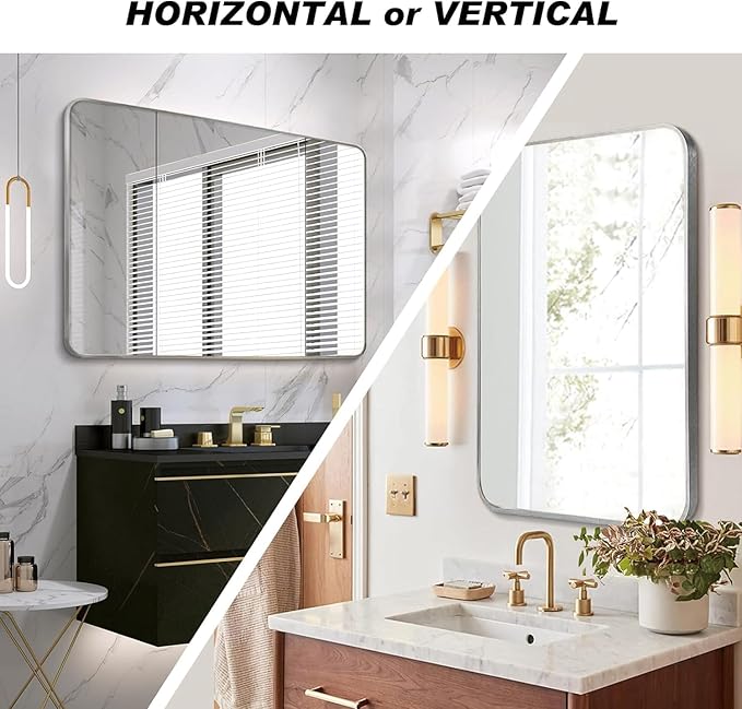 Bathroom Mirror 30x40 inch, Modern Round Corner Bathroom Vanity Mirror - Image 5