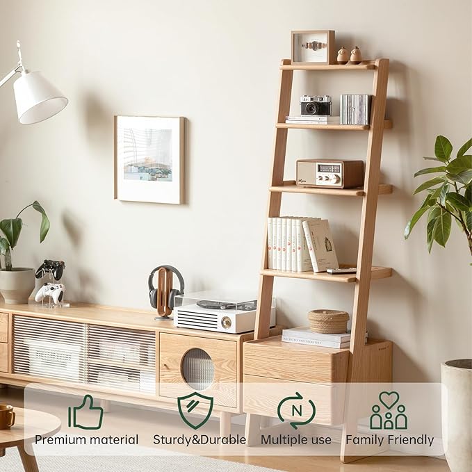 100% Solid Wood 5 Tier Ladder Shelf, Narrow Ladder Bookshelf - Image 6