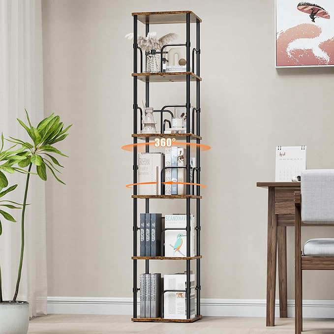 5 Tier Square Rotating Bookshelf, 360 ° Display Stackable Spinning Bookshelf by ALLSTAND