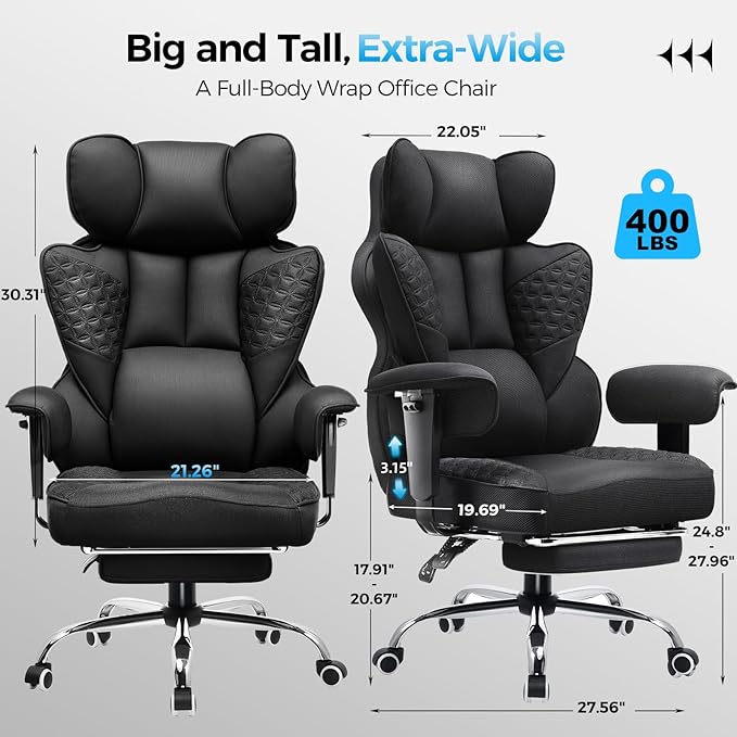 COMHOMA Big and Tall Office Chair 400LBS Wide Ergonomic Fabric Deluxe Embossing - Image 2