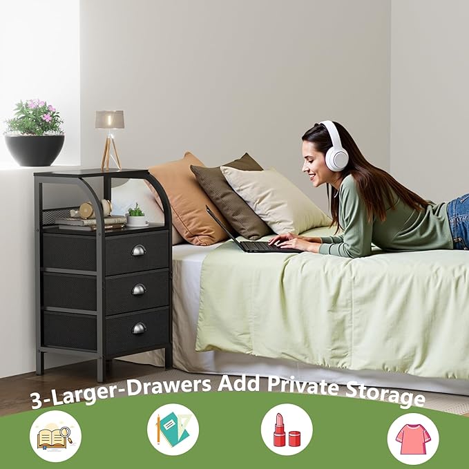 Night Stand Nightstand with Drawer Black Nightstands Storage Night Stands 3 - Image 8