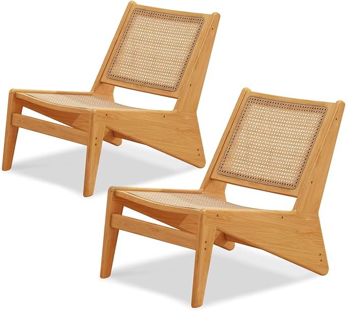Rattan Chair 2Pcs, Mid Century Modern Accent Chair, Leisurely Reading Chair by Furlide