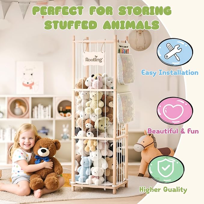 Stuffed Animal Storage & Organizer, 54 inch Tall Wooden Cute Zoo Toy Holder - Image 5