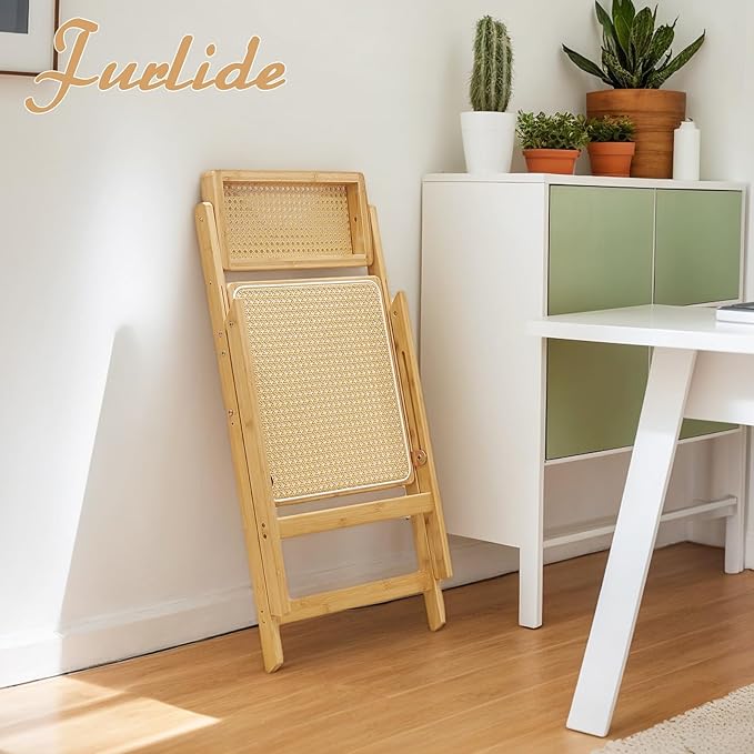 Rattan Folding Chair, Modern Mid Century Dining Chair Set of 1, Outdoor Bamboo - Image 8
