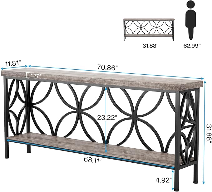 LITTLE TREE Sofa Table, 70.9 Inch Industrial Behind Couch Table - Image 3