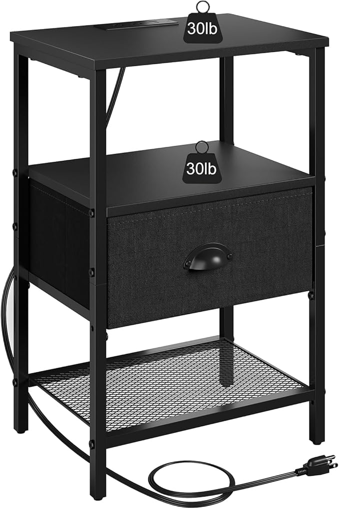 Sthmec Nightstands with Charging Station, LED Bedside Tables with Charging - Image 7