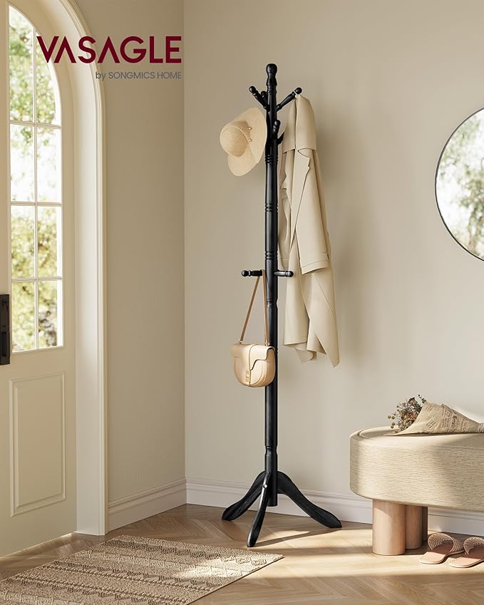 VASAGLE Solid Wood Coat Rack and Stand, Free Standing Hall Coat Tree - Image 2
