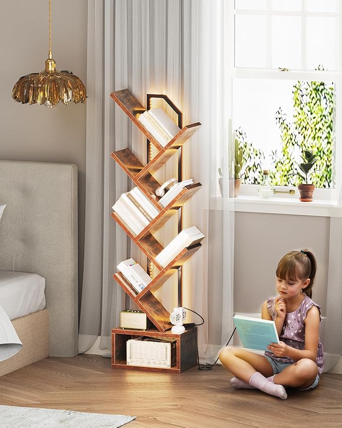 Casaottima 6-Tier Tree Bookshelf — Narrow Floor Standing Bookcase, Tall Steel & - Image 7