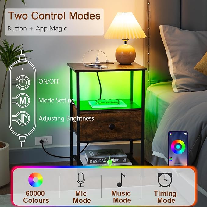 Night Stand Set 2, LED Nightstand - Image 5