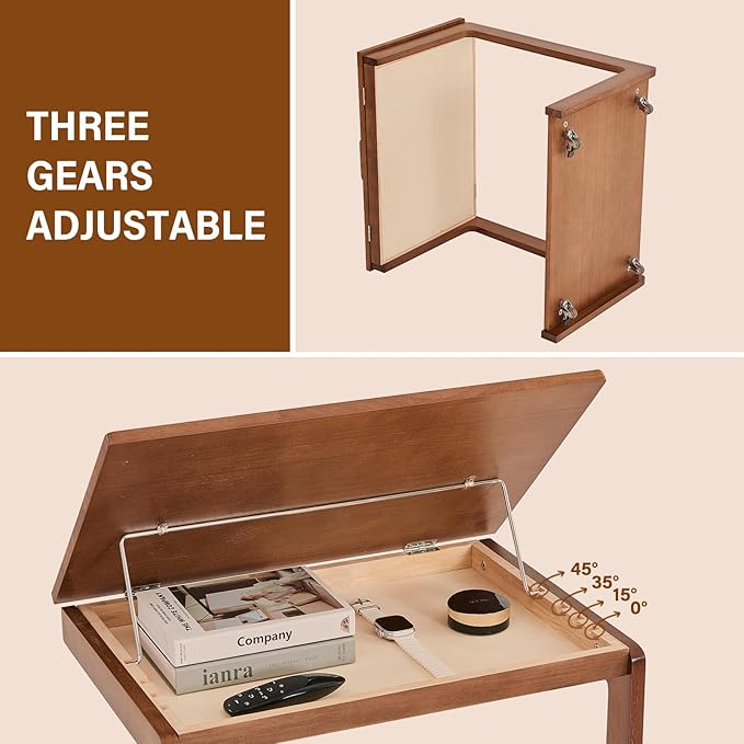 CozyDH Adjustable C Shaped End Table, Rolling Side Table Solid Wood TV Sofa - Image 4